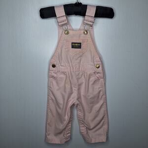 Vintage OshKosh B'Gosh Vestbak Bib Overalls Girls Pink White Stripe USA 24 mo